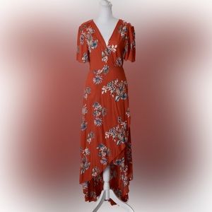 Cotton Candy LA | Orange Floral Wrap Dress | Size Small